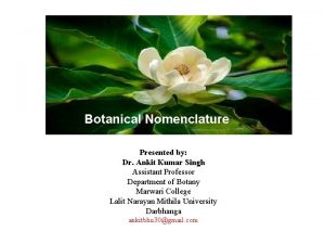 Botanical Nomenclature Presented by Dr Ankit Kumar Singh