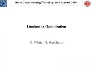Beam Commissioning Workshop 19 th January 2010 Luminosity