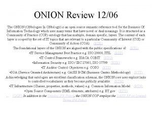 ONION Review 1206 The ONION ONtologies In ONtology