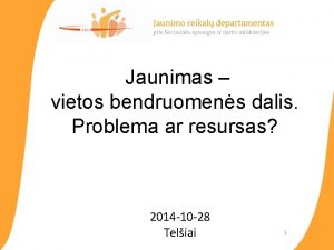 Jaunimas vietos bendruomens dalis Problema ar resursas 2014