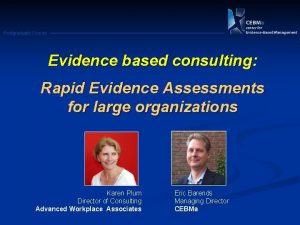 Postgraduate Course Evidence based consulting Rapid Evidence Assessments