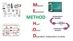 Measure Equipment METHOD How c Ontrol Dependent independent