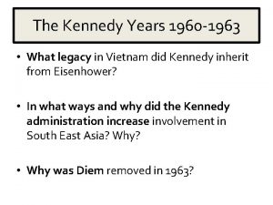 The Kennedy Years 1960 1963 What legacy in