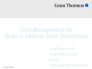 Risk Management for Small Medium Sized Enterprises Grant