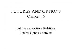 FUTURES AND OPTIONS Chapter 16 Futures and Options