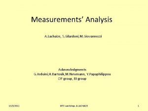 Measurements Analysis A Lachaize S Gilardoni M Giovannozzi