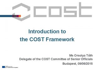 Introduction to the COST Framework Ms Orsolya Tth