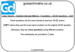 Linear Graphs GradientIntercept Method Foundation GCSE Questions AQA