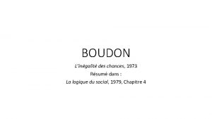 BOUDON Lingalit des chances 1973 Rsum dans La