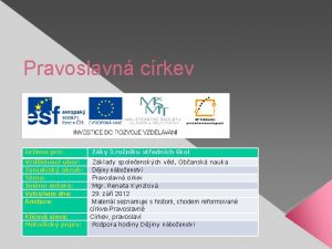 Pravoslavn crkev Ureno pro ky 3 ronku stednch