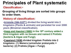 Principales of Plant systematic Classification Grouping of living