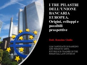 I TRE PILASTRI DELLUNIONE BANCARIA EUROPEA Origini sviluppi