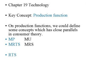 Chapter 19 Technology Key Concept Production function On