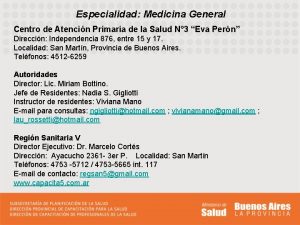 Especialidad Medicina General Centro de Atencin Primaria de