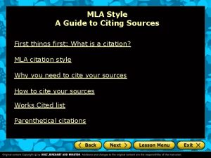 MLA Style A Guide to Citing Sources First