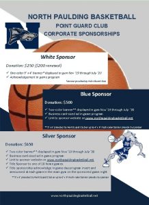 NORTH PAULDING BASKETBALL POINT GUARD CLUB CORPORATE SPONSORSHIPS