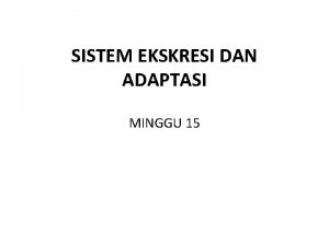 SISTEM EKSKRESI DAN ADAPTASI MINGGU 15 Sistem EkskretoriPengeluaran