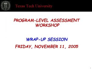 Texas Tech University PROGRAMLEVEL ASSESSMENT WORKSHOP WRAPUP SESSION