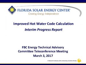 Improved Hot Water Code Calculation Interim Progress Report