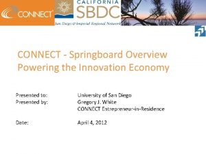 CONNECT Springboard Overview Powering the Innovation Economy Presented