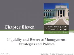 Chapter Eleven Liquidity and Reserves Management Strategies and
