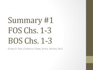 Summary 1 FOS Chs 1 3 BOS Chs