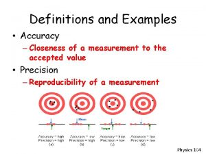 Definitions and Examples Accuracy Closeness of a measurement