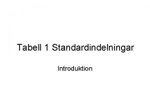Tabell 1 Standardindelningar Introduktion Tabell 1 versikt ver