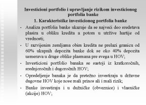 Investicioni portfolio i upravljanje rizikom investicionog portfolia banke