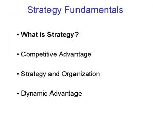 Strategy Fundamentals What is Strategy Competitive Advantage Strategy