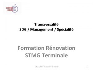 Transversalit SDG Management Spcialit Formation Rnovation STMG Terminale