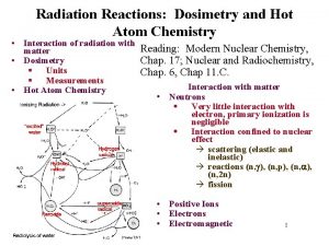 Radiation Reactions Dosimetry and Hot Atom Chemistry Interaction