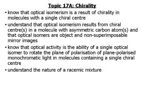 Topic 17 A Chirality know that optical isomerism