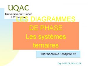 LES DIAGRAMMES DE PHASE Les systmes ternaires Thermochimie