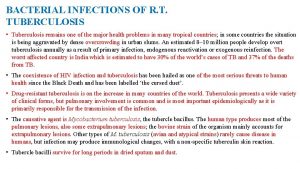 BACTERIAL INFECTIONS OF R T TUBERCULOSIS Tuberculosis remains