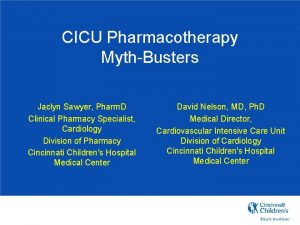 CICU Pharmacotherapy MythBusters Jaclyn Sawyer Pharm D Clinical