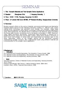 SEMINAR 1 Title Synaptic Materials and Their Synaptic