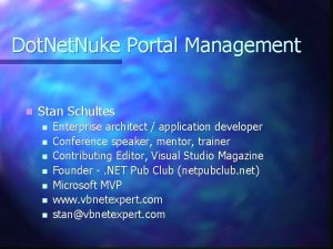 Dot Net Nuke Portal Management n Stan Schultes