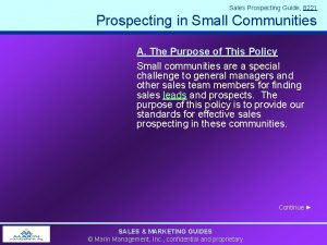 Sales Prospecting Guide 8221 Prospecting in Small Communities