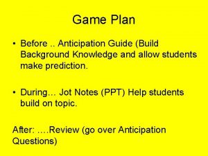 Game Plan Before Anticipation Guide Build Background Knowledge