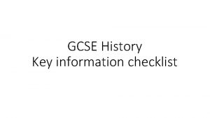 GCSE History Key information checklist Revision checklist Migration