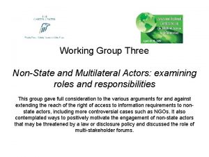 Working Group Three NonState and Multilateral Actors examining