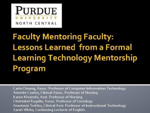 Faculty Mentoring Faculty Lessons Learned from a Formal