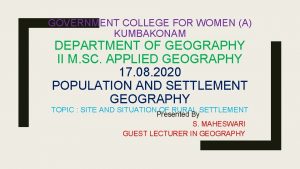 GOVERNMENT COLLEGE FOR WOMEN A KUMBAKONAM DEPARTMENT OF