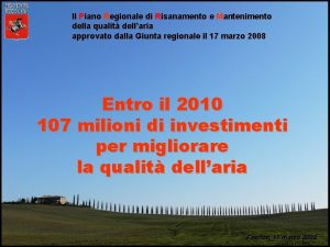 Il Piano Regionale di Risanamento e Mantenimento della