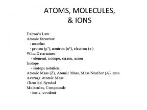 ATOMS MOLECULES IONS Daltons Law Atomic Structure nucelus