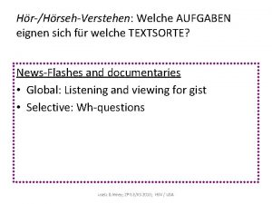 HrHrsehVerstehen Welche AUFGABEN eignen sich fr welche TEXTSORTE