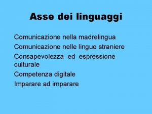 Asse dei linguaggi Comunicazione nella madrelingua Comunicazione nelle