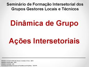 Seminrio de Formao Intersetorial dos Grupos Gestores Locais