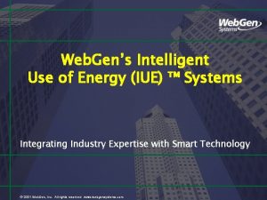 Web Gens Intelligent Use of Energy IUE Systems
